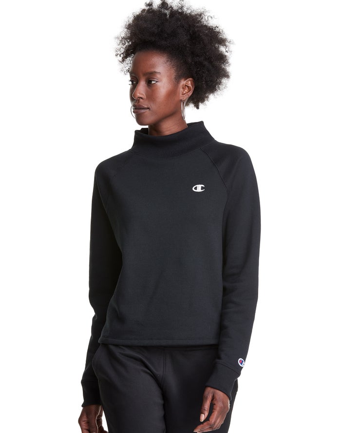 Champion Powerblend Fleece Mock Neck Embroidered Logo Sweatshirt Dames - Zwart - Belgie 7936BMKOJ